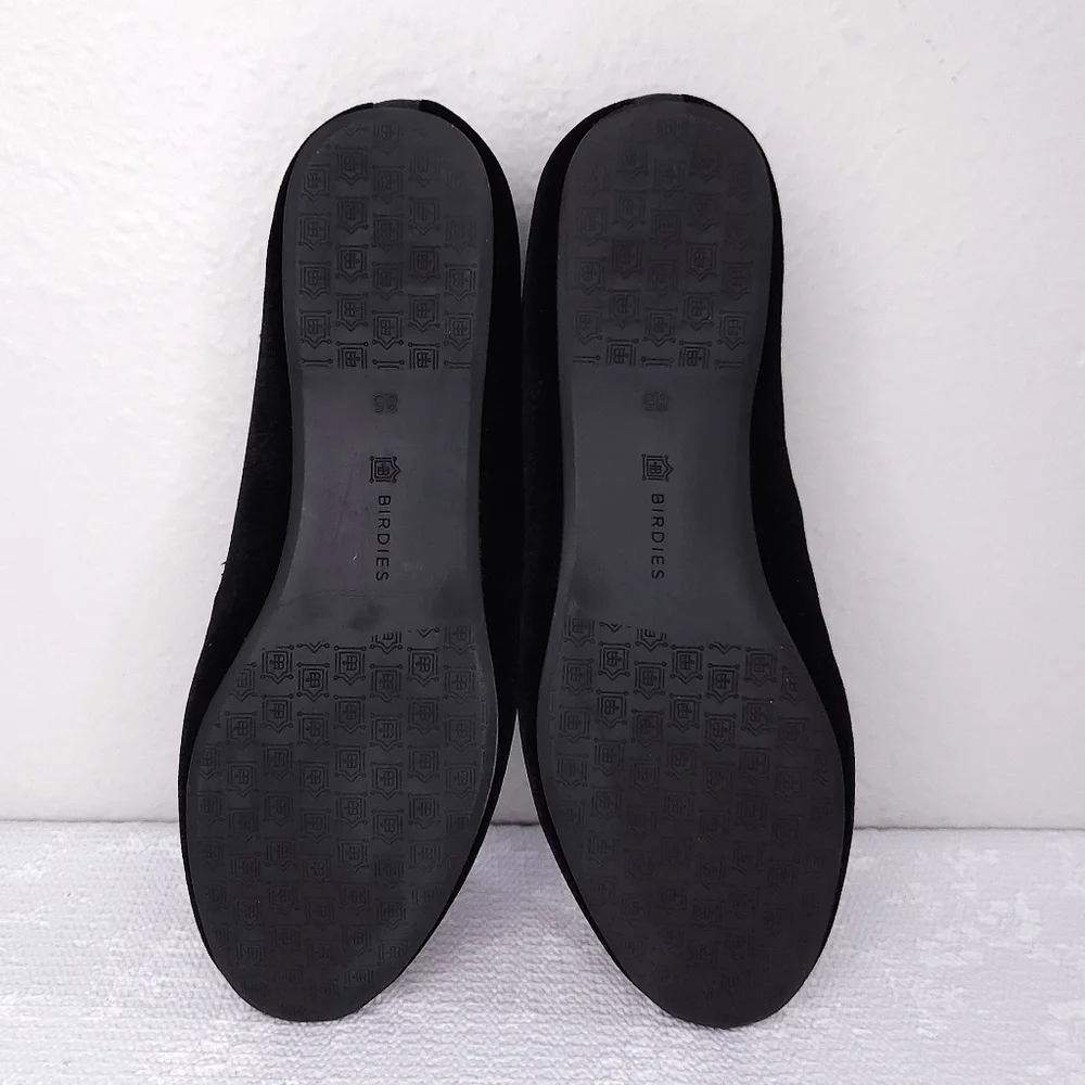 BIRDIES The Starling Velvet Flats US 8.5 Black Faux-Fur Lined Slip-On Loafer